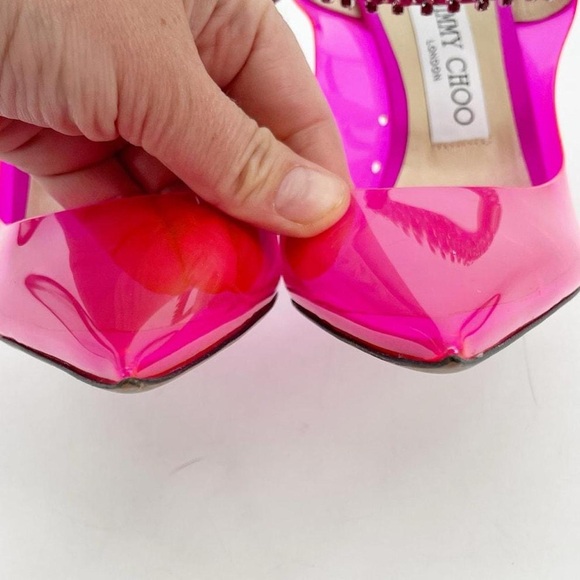 Jimmy Choo Vibrant Pink Heels with Gem Strap - Picture 4 of 5